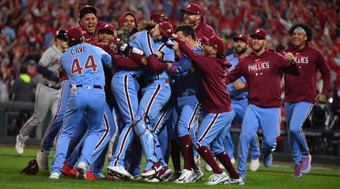 Philadelphia Phillies celebrate NLDS Game 4 victory over the Atlanta Braves.